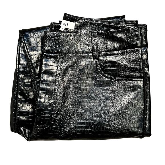 Boii Studios Black Alligator Faux Leather High Rise Straight Leg Pant Women XL - Picture 7 of 8